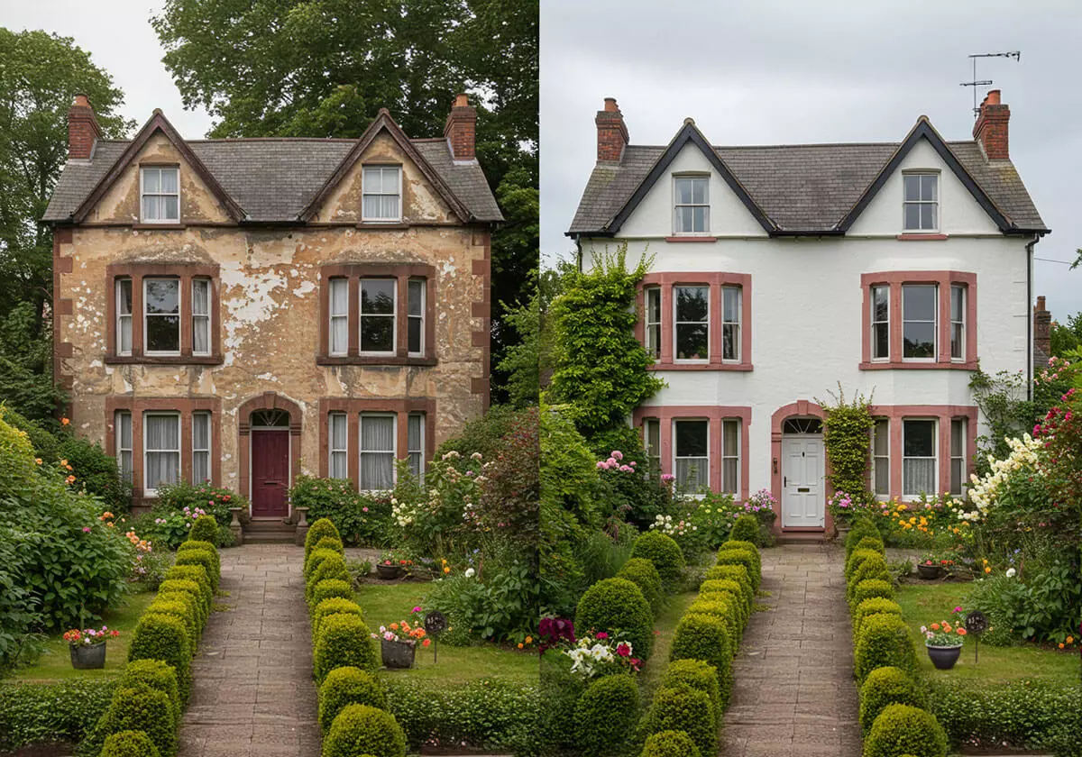 Antes e depois de uma restauração de casa